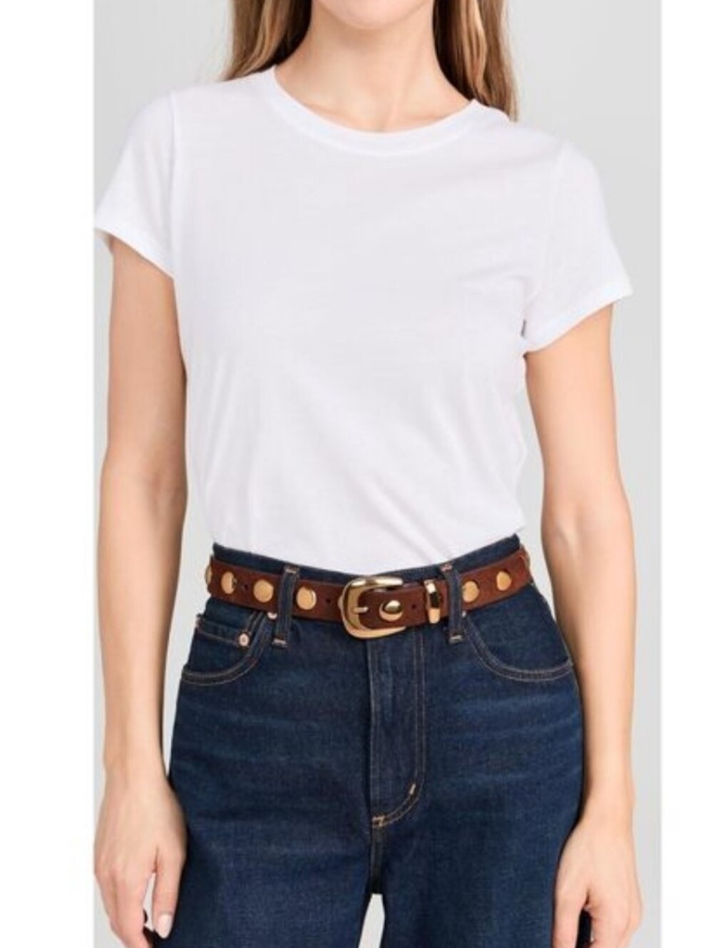 Madewell Brown Leather Belt with Gold Buckle and Studs